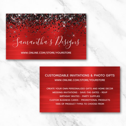 Black Glitter Bright Red Foil Online Store Business Card