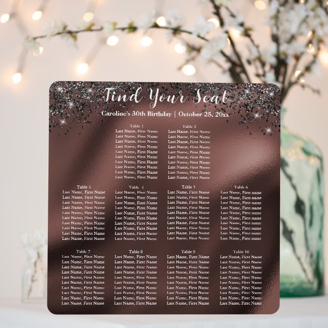 Black Glitter, Brown Foil 10 Tables Seating Chart Foam Board (In Situ (Wedding))