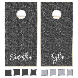 Black Glitter Brush Script Names Cornhole Set