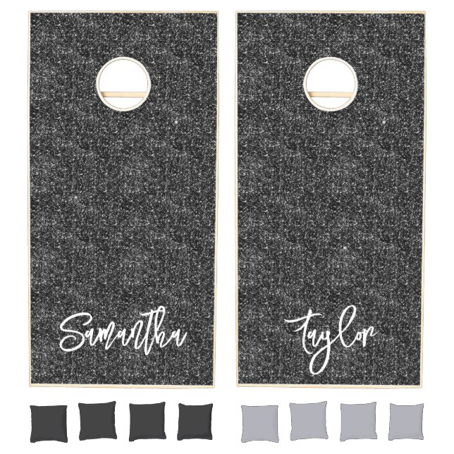 Black Glitter Brush Script Names Cornhole Set (Set)