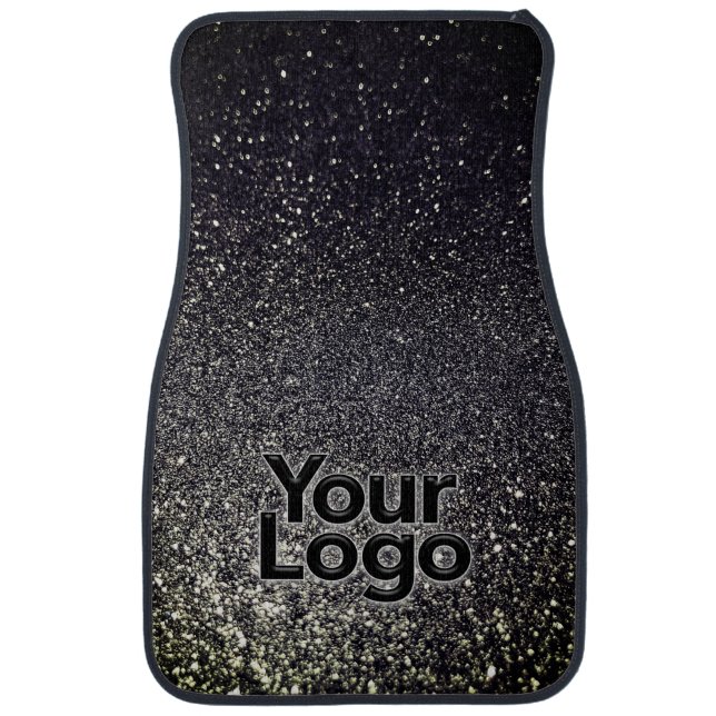 Black Glitter Business Logo Monogrammed Classic Car Floor Mat (Front)