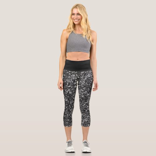 Black Glitter Capri Leggings