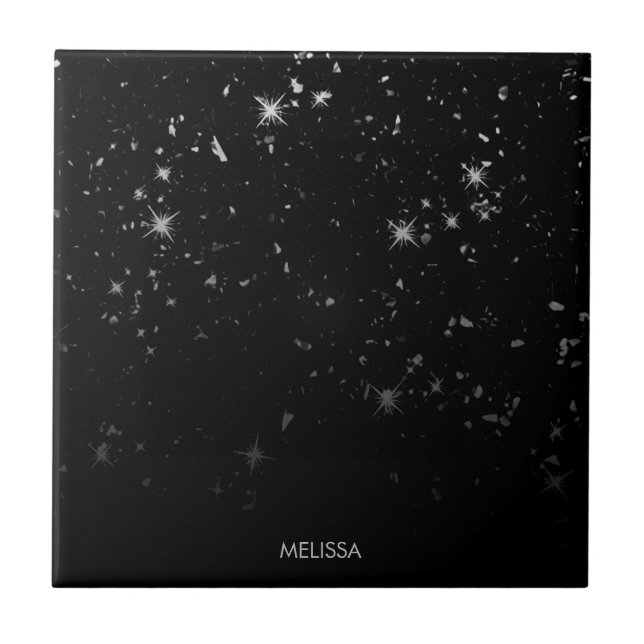 Black Glitter Ceramic Tile (Front)