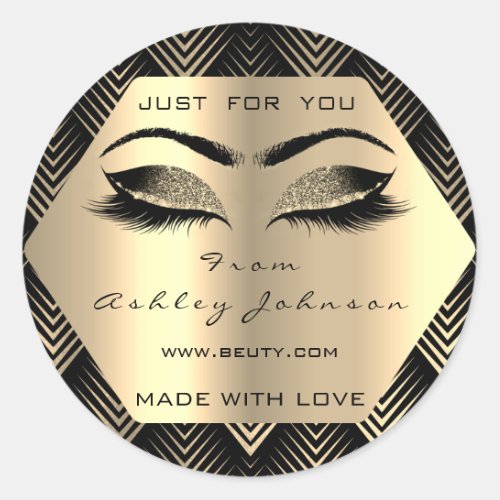 Black Glitter Champaigne Sepia Gold Made With Love Classic Round Sticker