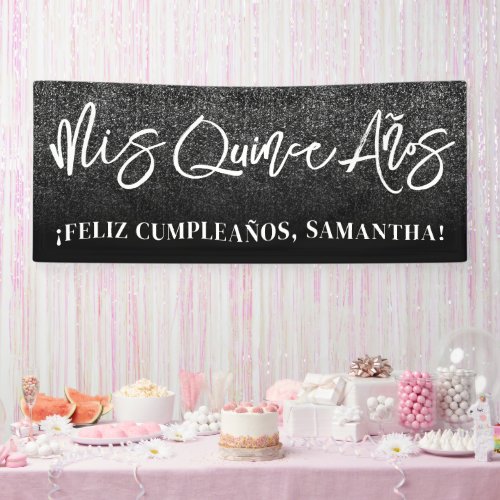 Black Glitter Color Block Mis Quince Aos Banner