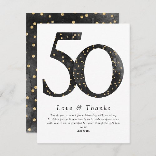 Black Glitter Confetti 50th Birthday Thank You Card
