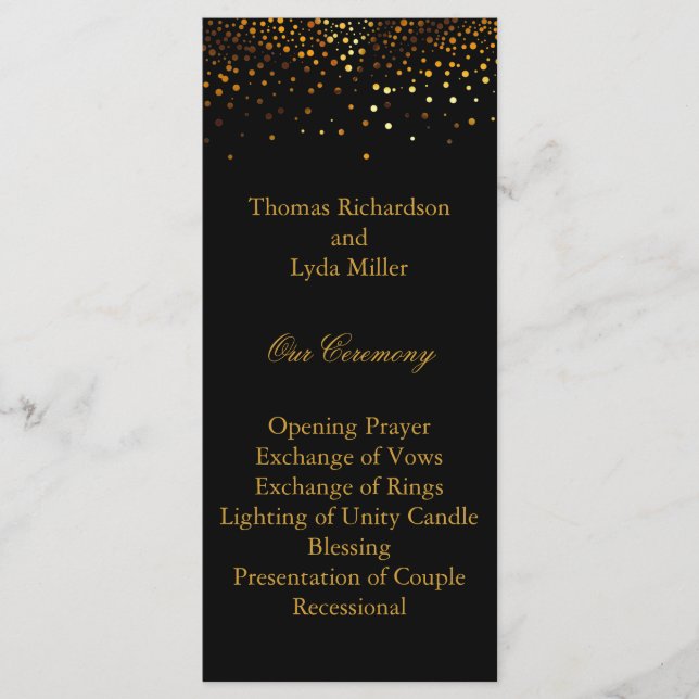 Black Glitter Confetti Faux Foil Wedding Program (Front)