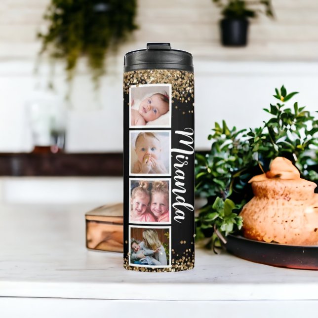 Black glitter cute script name photo  thermal tumbler (Creator Uploaded)