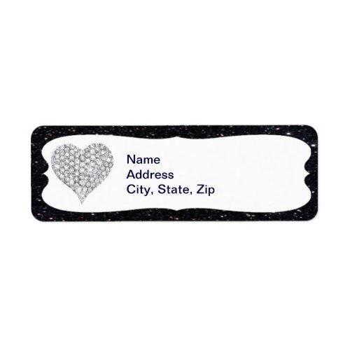 Black Glitter Diamond Heart Address Labels