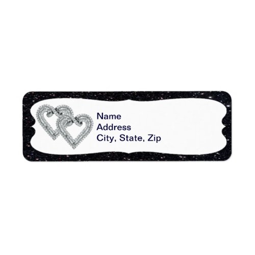 Black Glitter Diamond Hearts Address Labels