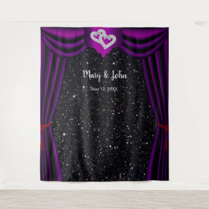Black Glitter Diamond Hearts Purple Curtain Tapestry