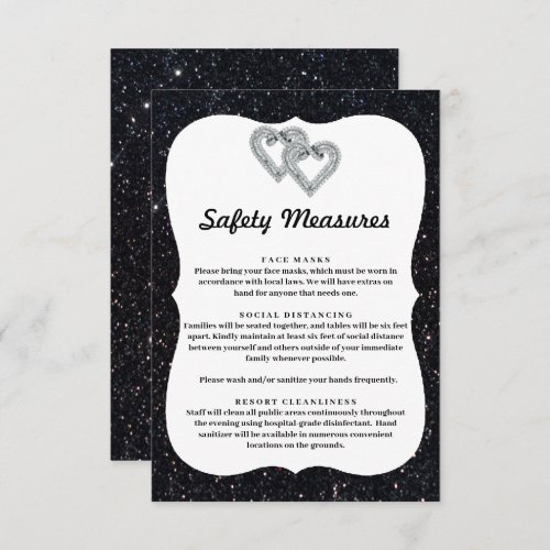 Black Glitter Diamond Hearts Safety Measures Enclosure Card