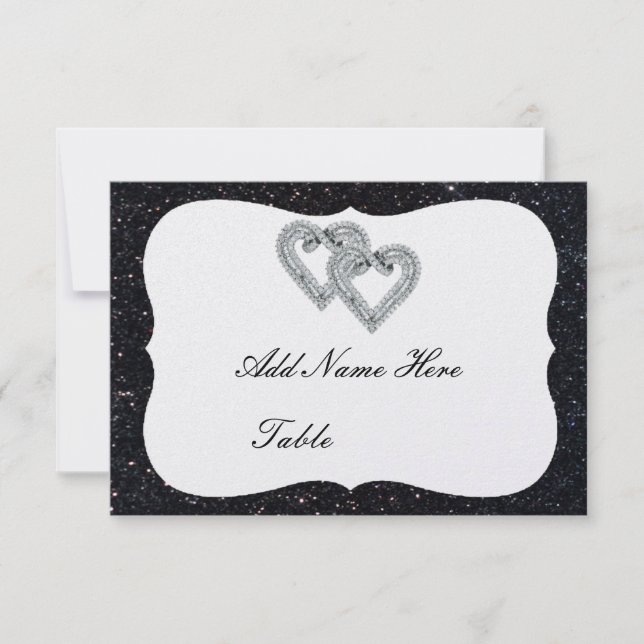 Black Glitter Diamond Hearts Table Place Card (Front)