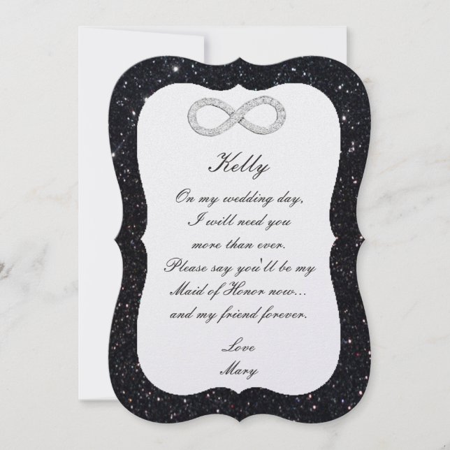Black Glitter Diamond Infinity Maid Of Honor Card (Front)