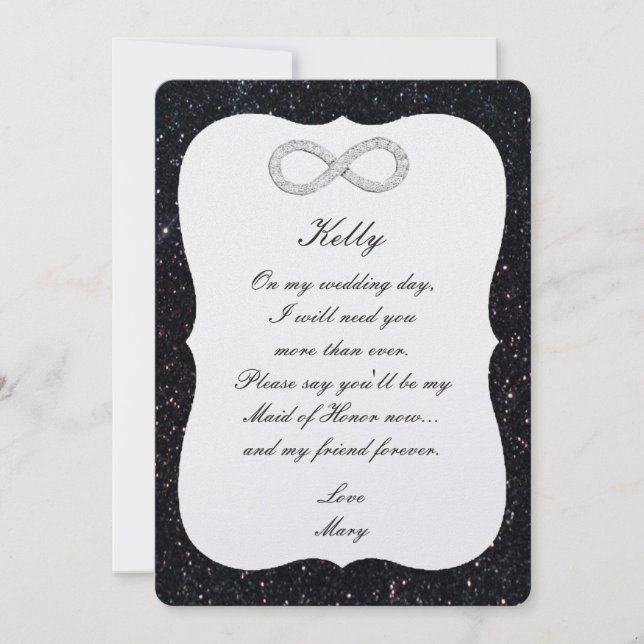 Black Glitter Diamond Infinity Maid Of Honor Card (Front)