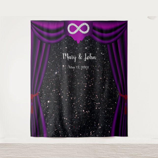 Black Glitter Diamond Infinity Purple Curtain Tapestry (Front)