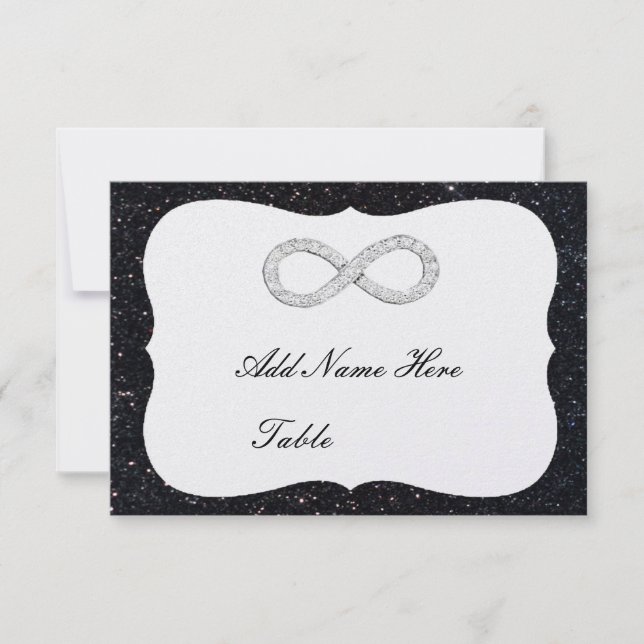 Black Glitter Diamond Infinity Table Place Card (Front)