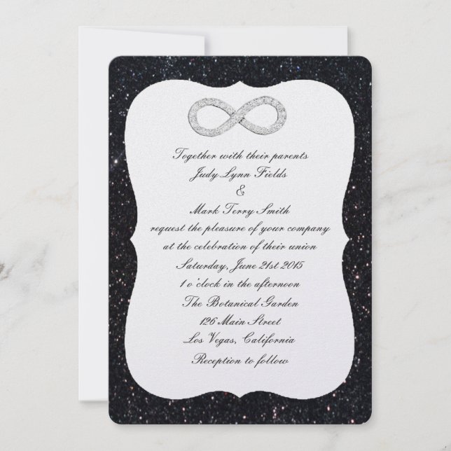 Black Glitter Diamond Infinity Wedding Invitation (Front)