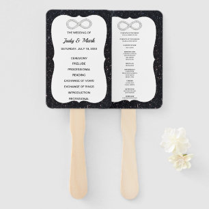 Black Glitter Diamond Infinity Wedding Program Fan