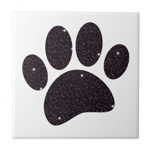 Black Glitter Dog Pawprint Ceramic Tile