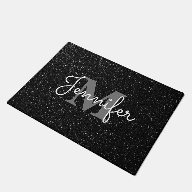Black Glitter Doormat (Angled)
