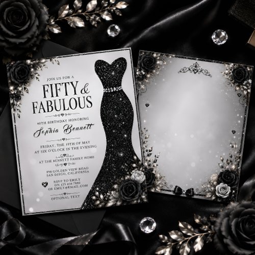Black Glitter Dress 50th Birthday Invitation
