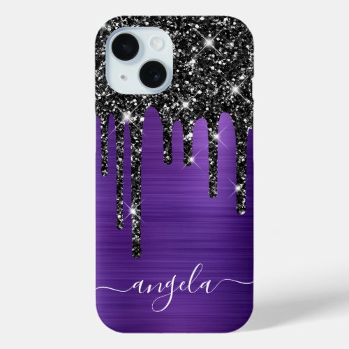 Black Glitter Drips Amethyst Glam Signature iPhone 15 Case