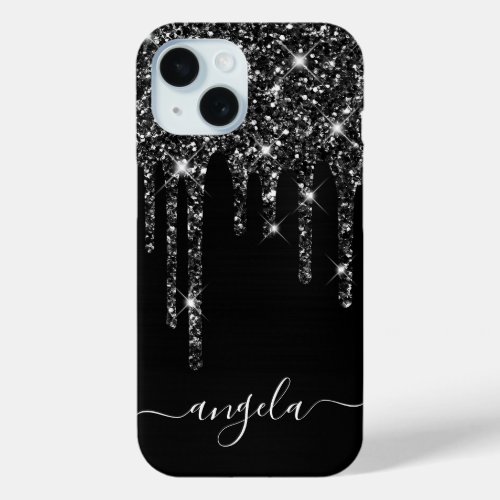 Black Glitter Drips Glam Signature iPhone 15 Case