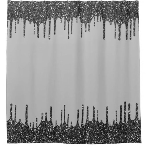 Black Glitter Drips Glam Sparkle Shower Curtain | Zazzle