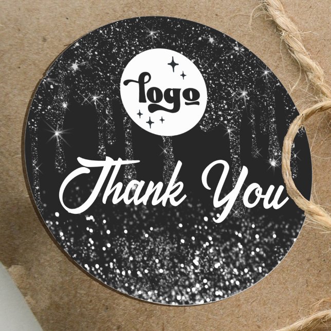 black glitter drips thank you classic round sticker (Creator Uploaded)
