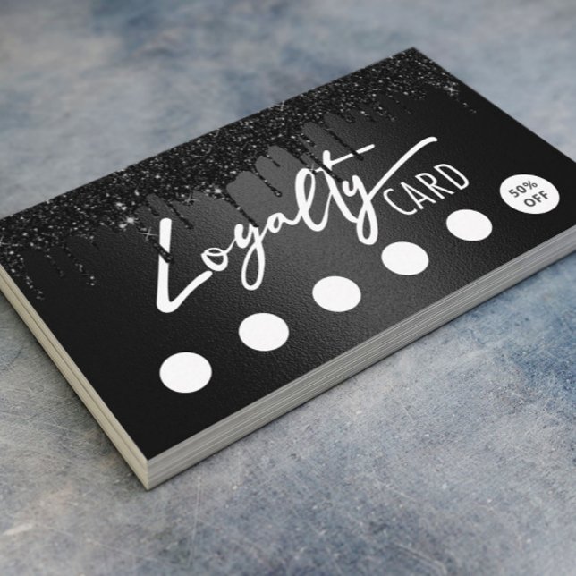 Black Glitter Drips Typography Beauty Salon Loyalty Card (Creator Uploaded)