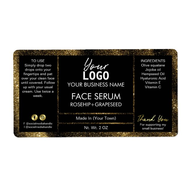 Black Glitter Effect Oil Serum Label (Front)
