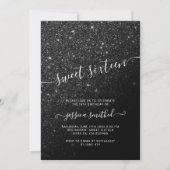 black glitter elegant chic typography Sweet 16 Invitation (Front)