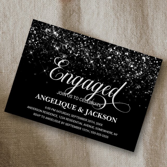 Black Glitter Engagement Party Invitation (Creator Uploaded)