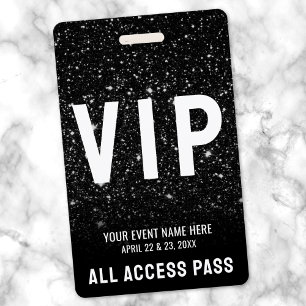 Black Glitter Event VIP Pass Badge
