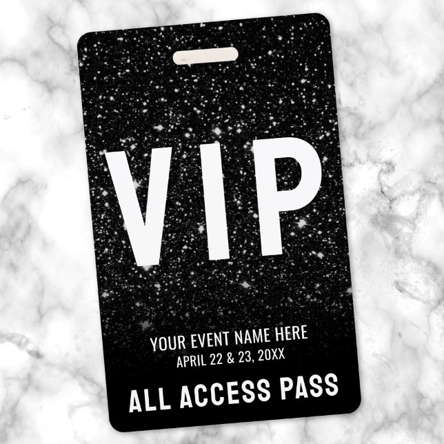 Black Glitter Event VIP Pass Badge (All Access Pass Black White Event VIP Badge)
