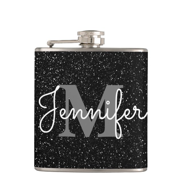 Black Glitter Flask (Front)