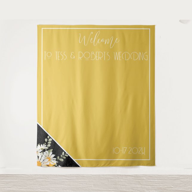 Black Glitter floral & Mustard Yellow Backdrop (Front)