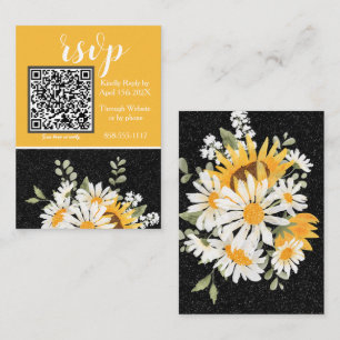 Black Glitter Floral RSVP Enclosure Card