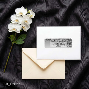 Black Glitter Frosted Elegant Return Address  Label