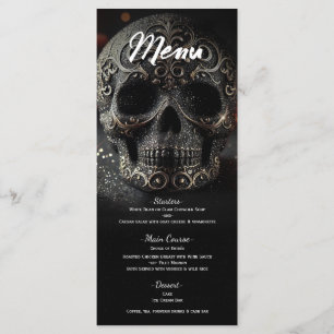 Black Glitter Glam Sparkle Skull Wedding Menu