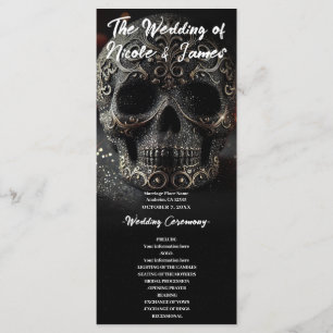 Black Glitter Glam Sparkle Skull Wedding Program