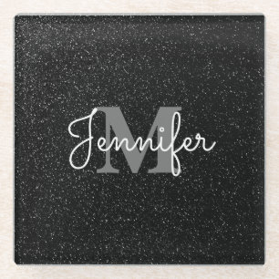 Black Glitter Glass Coaster