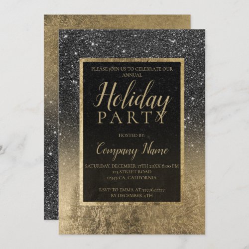 Black glitter gold business corporate Christmas 2 Invitation