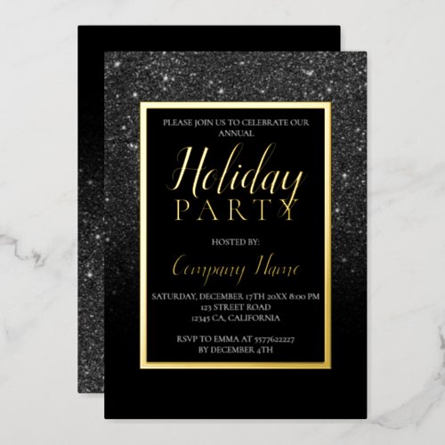 Black glitter gold business corporate Christmas Foil Invitation