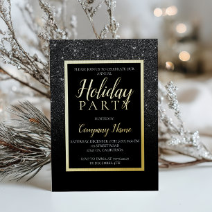 Black glitter gold business corporate Christmas Foil Invitation