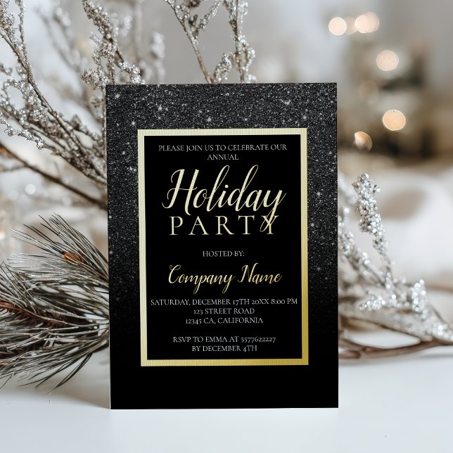 Black glitter gold business corporate Christmas Foil Invitation (Black glitter gold business corporate Christmas Foil Invitation)