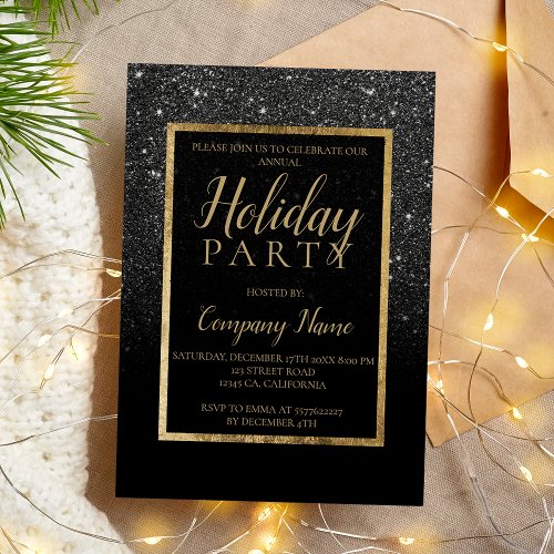 Black glitter gold business corporate Christmas Invitation