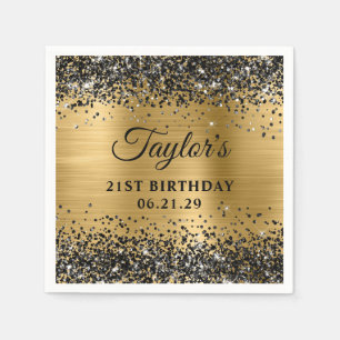 Black Glitter Gold Foil 21st Birthday Napkins