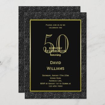 Black Glitter  Gold Framed Man's Birthday Invitation by Sarah_Designs at Zazzle